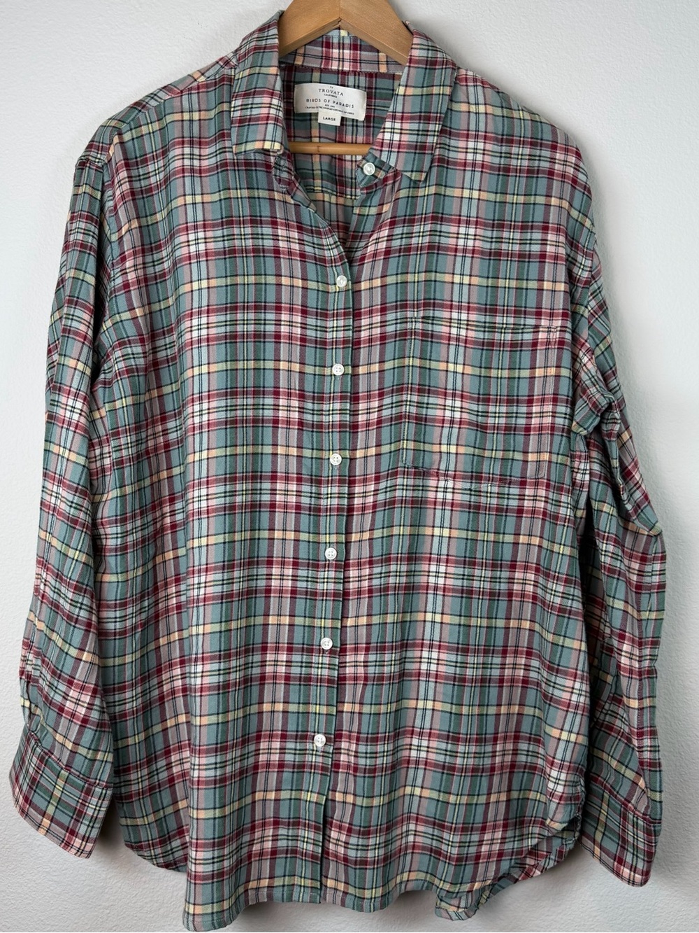 Trovata Birds of Paradise Women’s Sz L Multicolor Plaid Long Sleeve Cottagecore